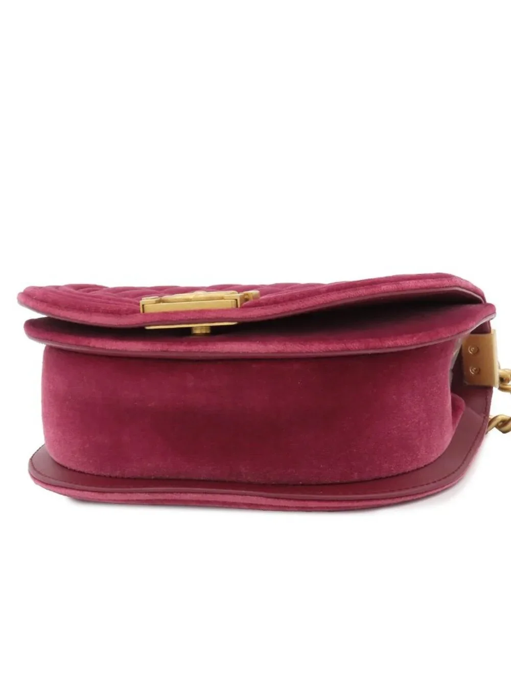 Chanel Chain Shoulder Bag Boy Wine Red Gold Velvet